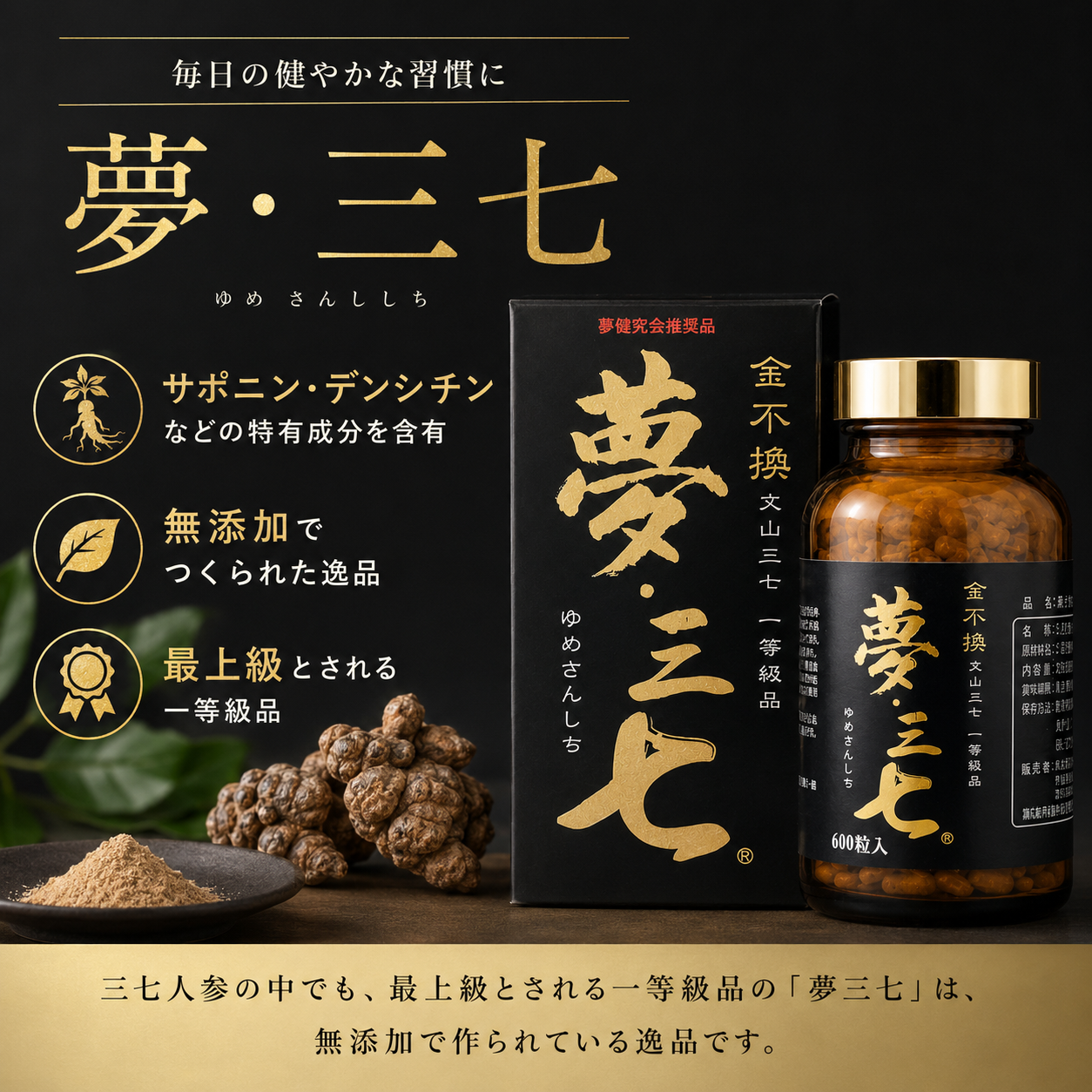 夢三七 三七人参(田七人参)の成分 サポニン・デンシチン