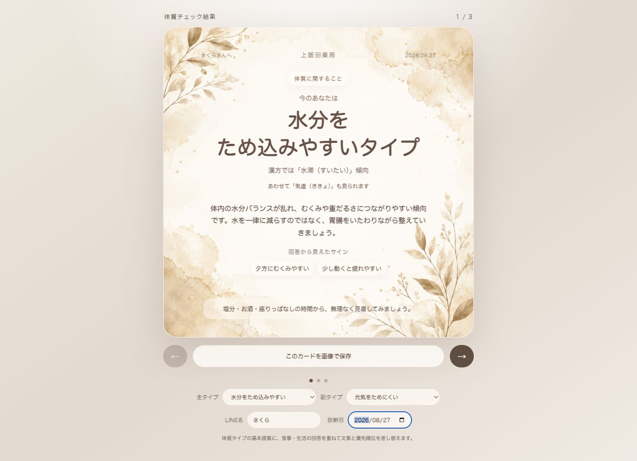 2つ目の体質に関する結果画像の例